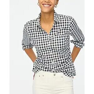 J Crew Navy Gingham Button Up Shirt-Size 6